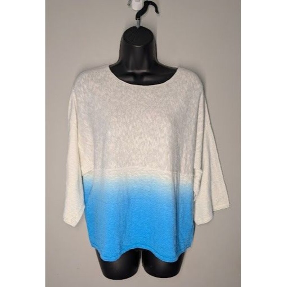 PURE JILL J JILL WHITE BLUE OMBRE LINEN BLEND BOXY BOHO TOP RELAXED XS READ